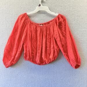 ASOS Blouse Womens 6 Balloon Sleeve Top Off Shoulder Coral Sexy Flirty Fairy